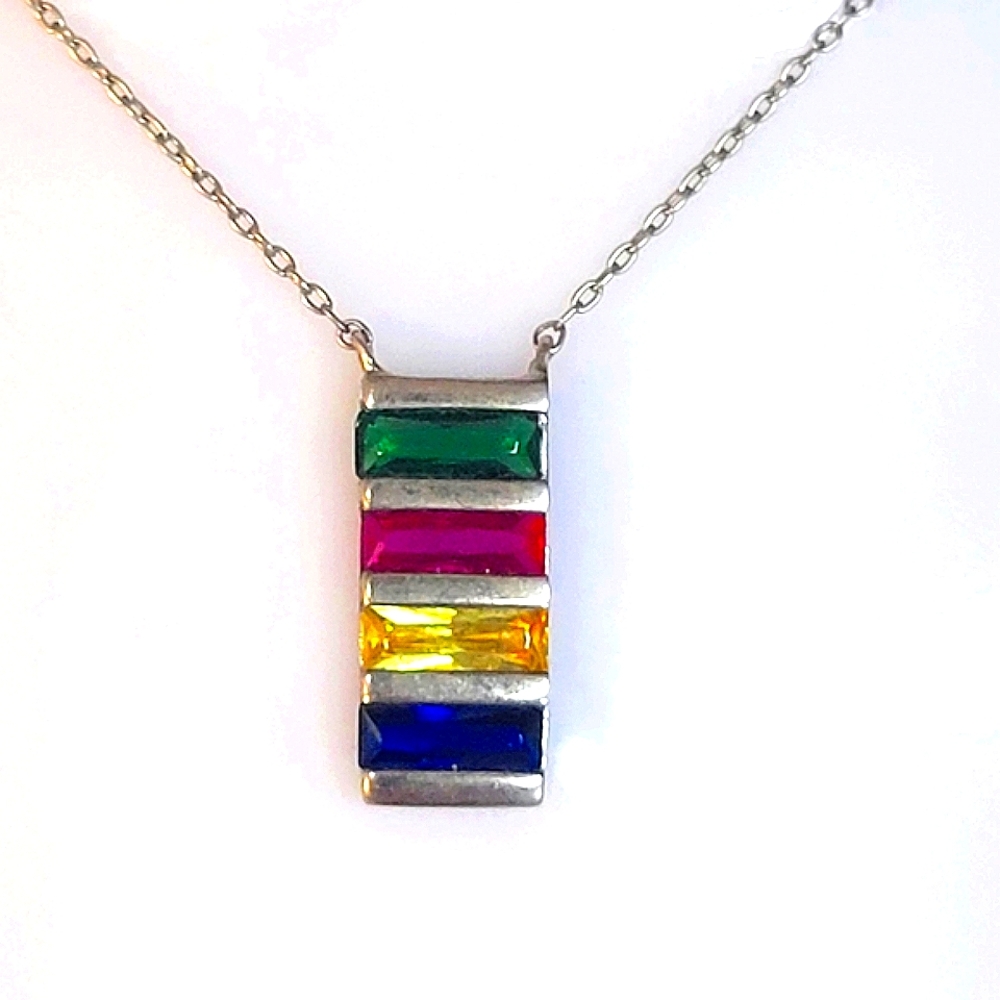 D STERLING SILVER 925 NECKLACE 18.25" MULTIPLE COLORED GEM STONES